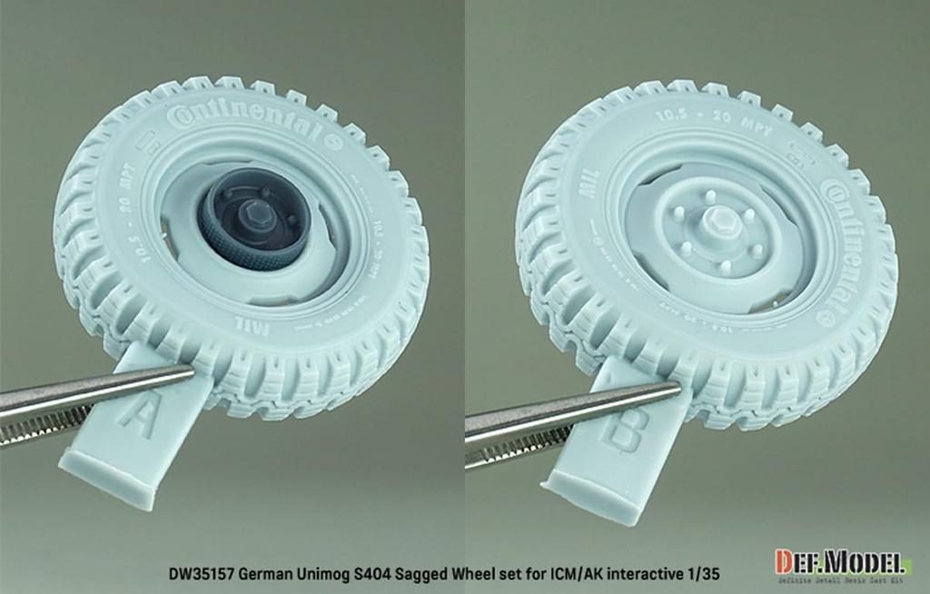 Diff Model 1/35 Scale Modern German Unimog S404 Weight-Deforming Tire Set (for AK Interactive/ICM) Plastic Model Kit Parts DW35157