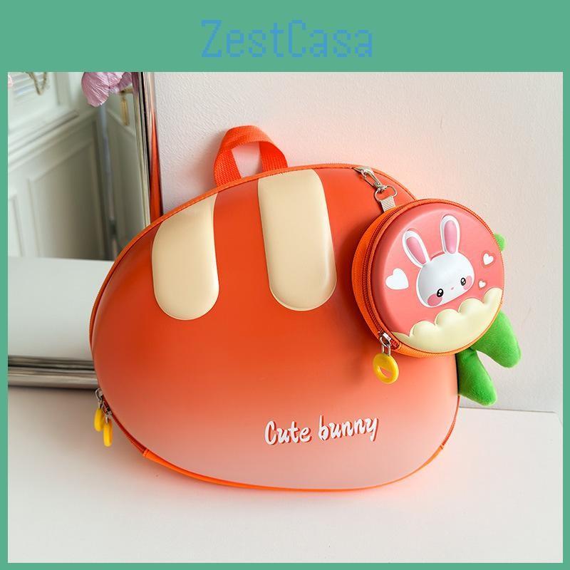 Orange Pink Trendy Blue Purple Kids Backpack With Fun Carrot Print Lightweight Material Eva