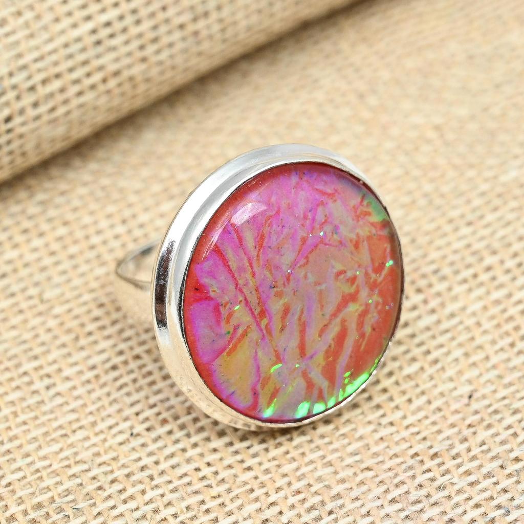 Orange Australian Triplet Opal Gemstone 925 Sterling Silver Handmade Ring Gift Jewelry