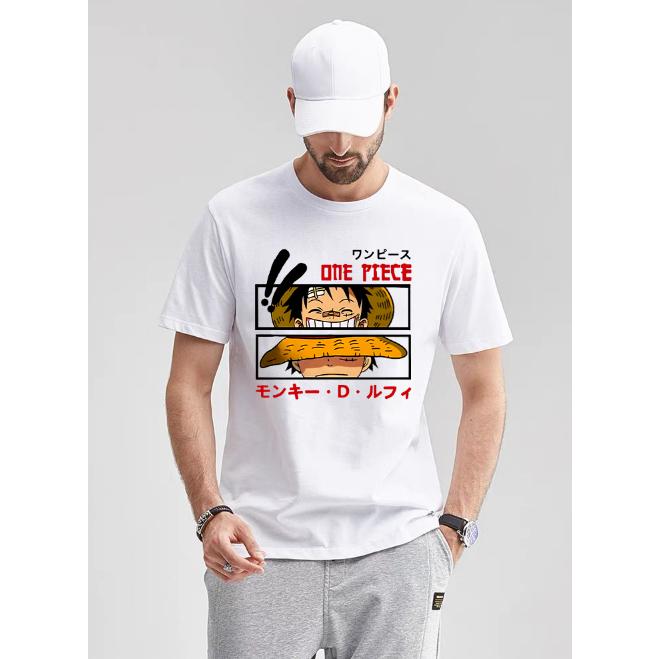 Nika Luffy Gear 5 ONE PIECE Anime Männer Frauen Sommer T-Shirt Übergroß Harajuku Übergroß Retro Kurzarm Lässig Komfort Y2k
