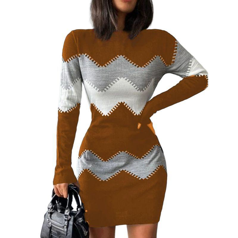 Women's Long Sleeve Mid-Length Knit Dress for Fall/Winter