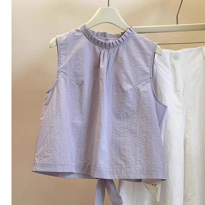 Elegant Purple Back-Tie Sleeveless Women s Korean Style Summer Top M (Recommended for 100-115 jin) фиолетовый