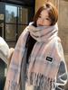 Women Plaid Print Knitted Scarf Headscarf Ladies Casual Sweet Tassel Warm Scarve Mujer Wrap Shawl Student Young Girl New Winter