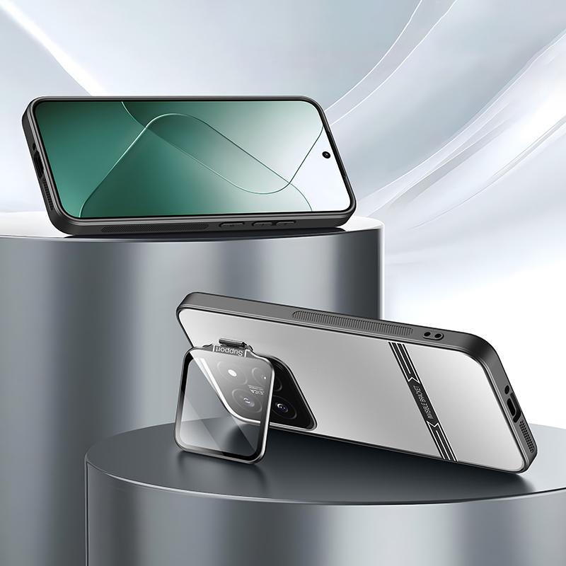 

For Xiaomi 14 Matte Cell Phone Cases PC+TPU Cover with Lens Frame Kickstand Silver