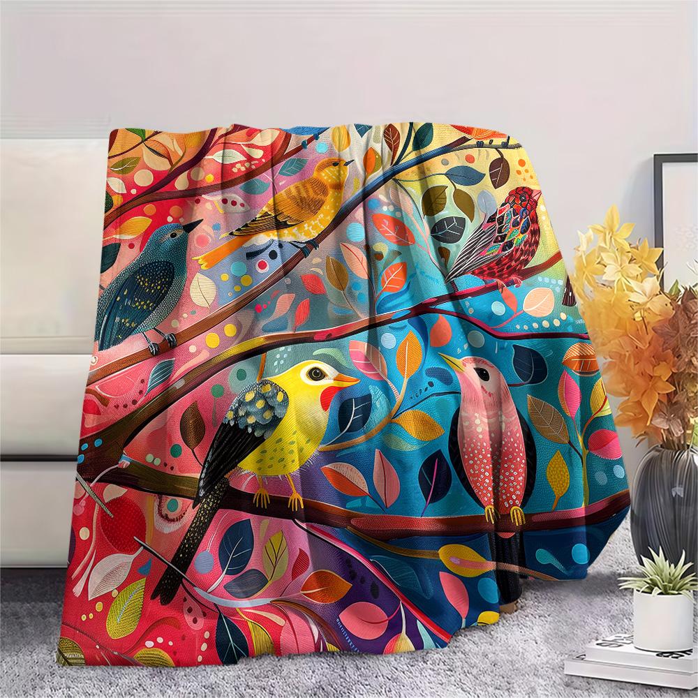 Bird Print Flannel Blanket, High Quality Comfortable for All Seasons, Home Decor, Warmth and Comfort, Perfect for Christmas Gifts