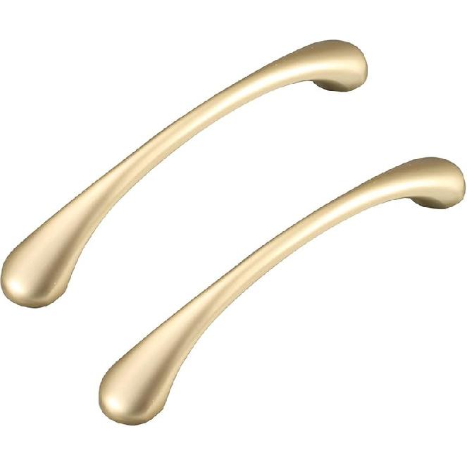 2 Pack Cupboard Handles, Bow Shaped Pull Handles Door Pulls Drawer Knobs, Zinc Alloy Furniture Pulls for Kitchen Bedroom with Screws (Gold Hole