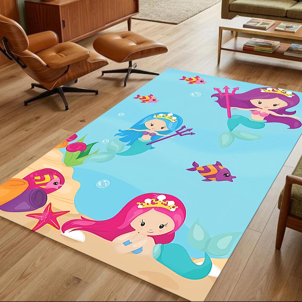 Mermaid Tail Fantasy Art Washable Door Mat Soft Plush Non-slip Bottom Kitchen & Bathroom Use Vibrant Floral Design Wedding Party Gift