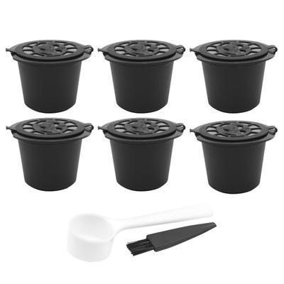 6 STK Wiederverwendbare Kaffeekapseln Tasse Recycelbare Kaffeekapsel Nachfüllfilter-Set mit Löffelbürste