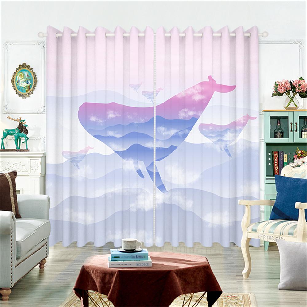 Cartoon Whale Cetacean Animal Ocean Rainbow Kids Window Curtains Blinds for Living Room Bedroom Kitchen Door Home Decor 2Pieces