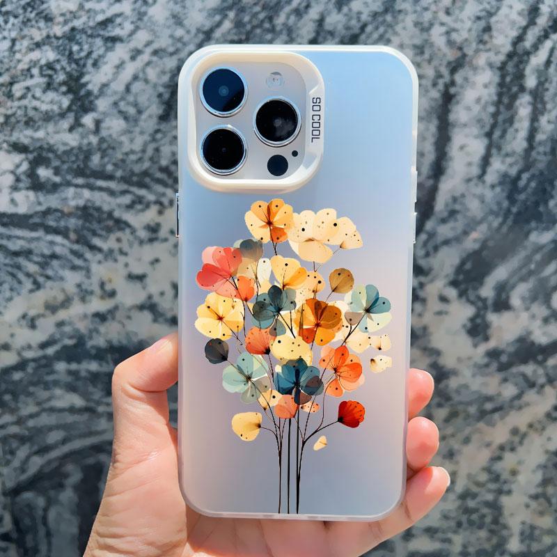 Malowanie Tuszem Kwiatowy Etui na Telefon dla iPhone 16 15 14 13 12 11 Pro Max 16 15 14 Plus 13 Mini Odporne na Wstrząsy Laserowe Tylne Pokrowce Funda