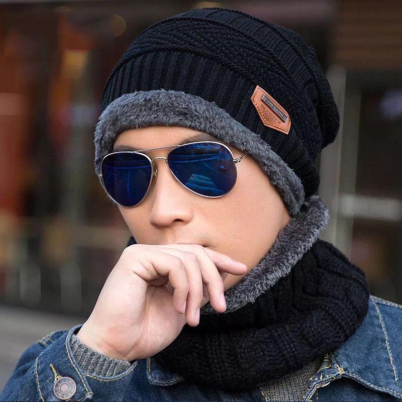 Triangle Knitted Wool Hat for Men - Velvet-Lined, Thickened, Warm, Cold-Proof, Korean-Style, Autumn/Winter Cycling Pullover Cap