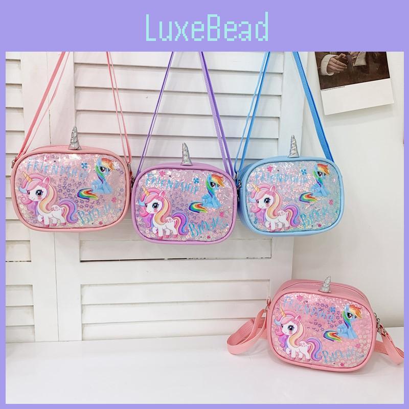 Unicorn Rainbow Cartoon Kids Shoulder Bag With Glitter Sequins For Daily Use