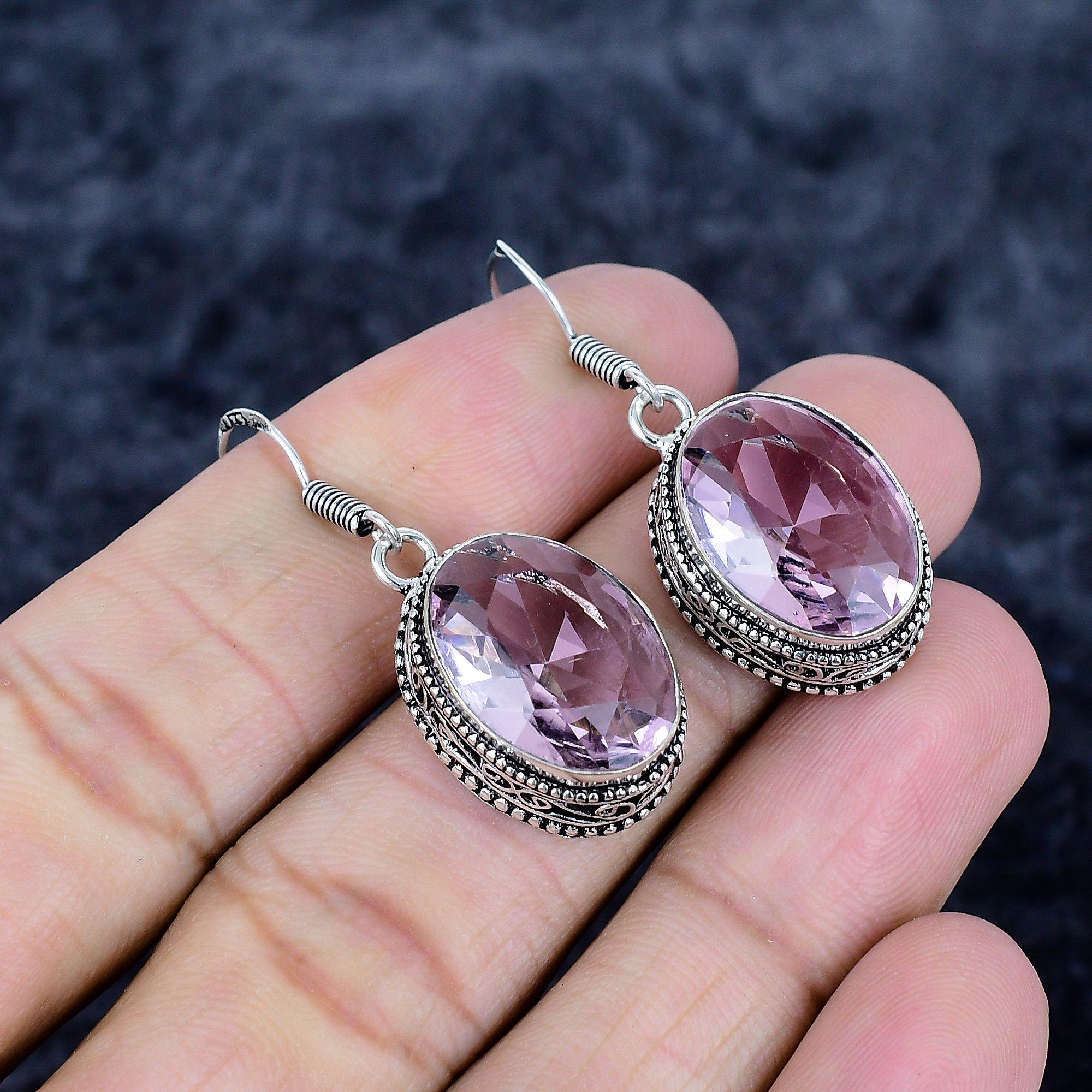 

Pink Kunzite Gemstone Handmade 925 Sterling Silver Jewelry Earring 1.58 MM-3478