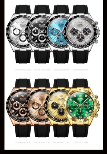 Męski Zegarek OLEVS, Stylowy, Czytelny, Popularny, Marka Modowa, Japoński Mechanizm Kwarcowy, Silikonowy Pasek Chronograf, Wyświetlacz Daty, Wodoodporny, Busi