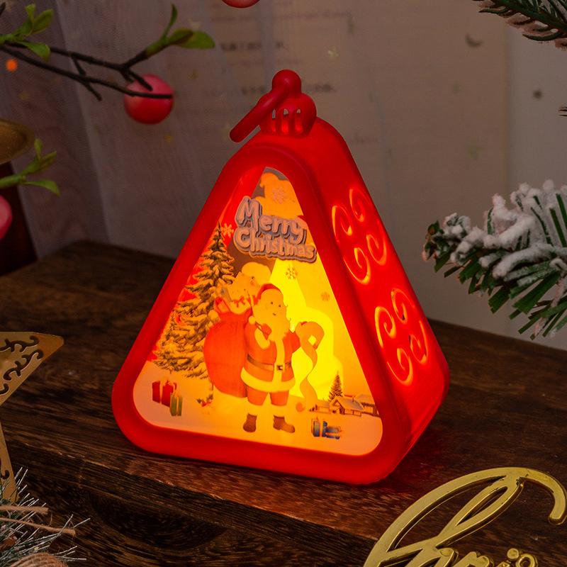 1pc Festival Lamp Xmas Gifts LED Party Scene Props Triangle Lantern Table Ornaments Christmas Mini Snowman Santa Claus