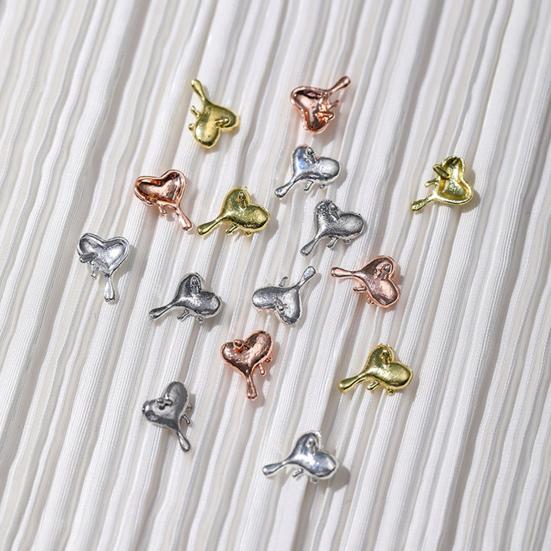 10Pcs/Set Nail Art Charms Multi-colors Shiny Mini 3D Metal DIY Nail Accessories Melting Love Heart Shape Nail Decorations for Nail Salon