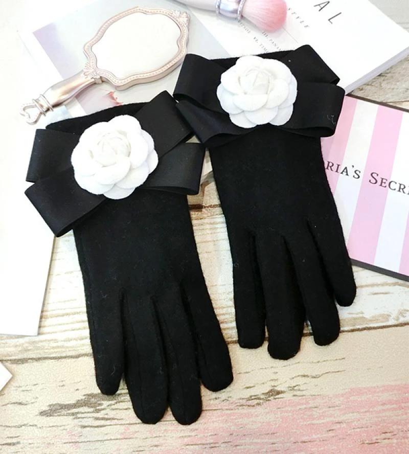 Cashmere Gloves Rabbit Hair Mouth Bow Cashmere Gloves Korean Fashion Woolen Cloth Warmth Riding Touch Screen Gloves A432