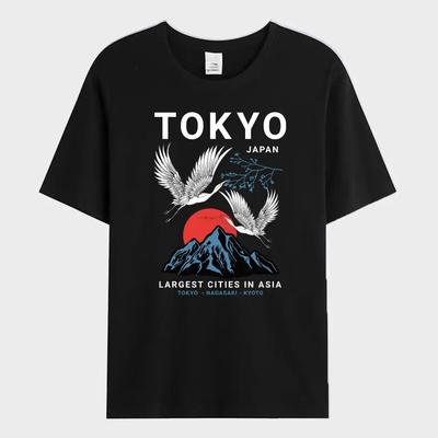 Sommer Herren T-Shirt Japan Tokio Fliegender Kran Gedrucktes T-Shirt Mode Street Kurzarm Übergroßes T-Shirt Herren Kleidung
