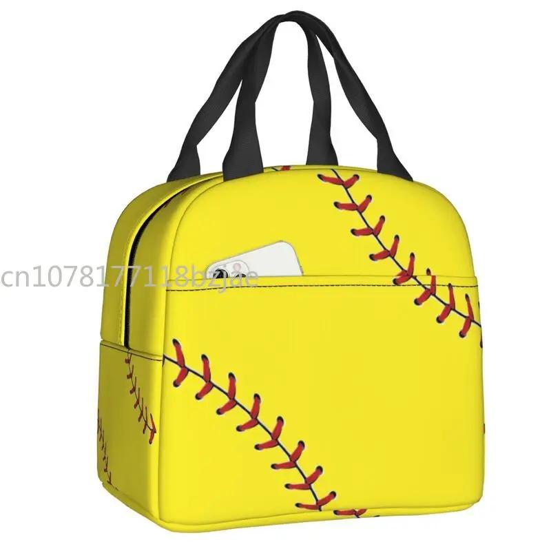 Softball Baseball Lace Lunch Bag Women Reusable Cooler Thermal Insulated Lunch Box for Outdoor Camping Travel Food Bento Box
