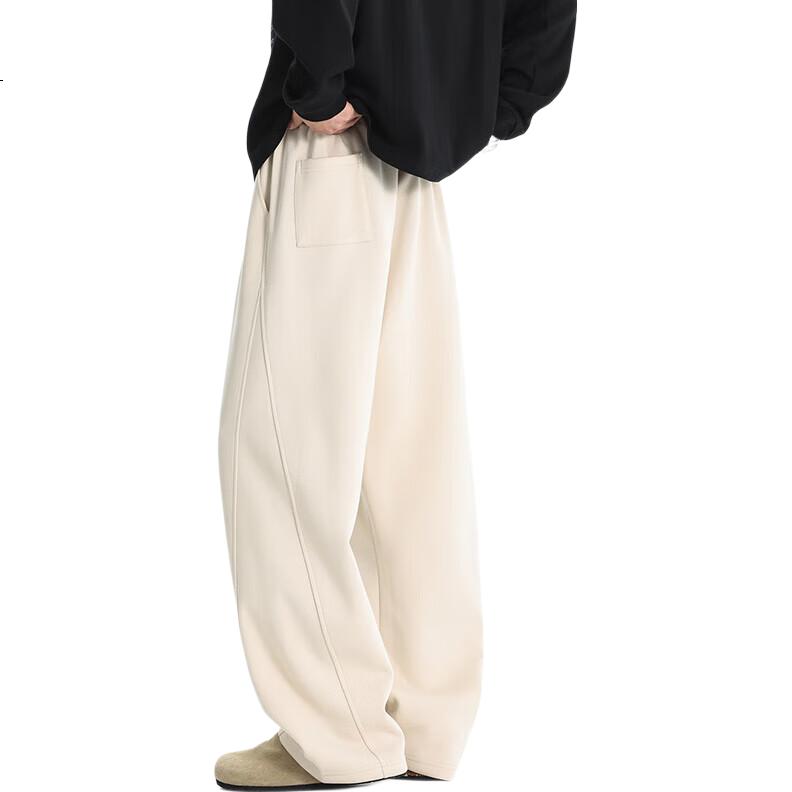 Popeye American Style Curved Blade Casual Pants Men's Autumn Winter Loose Fit Draped Straight Wide Leg Trousers DK21 Apricot M
