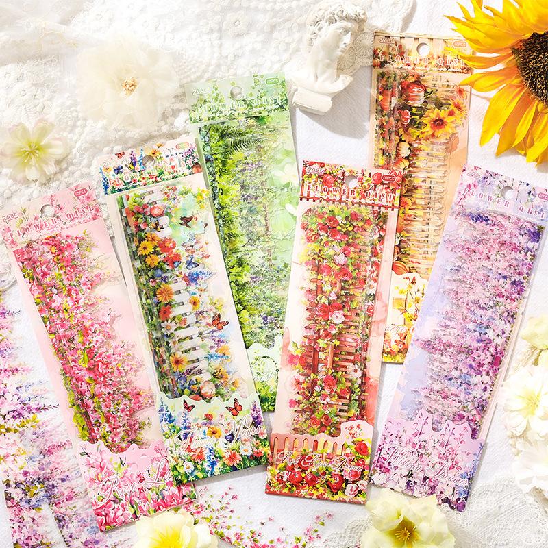 10 Pcs Long Strip Plant Flowers Stickers Pack Creativity Adhesive Diy Diary Album Scrapbooking Material Planner Craft Supplies