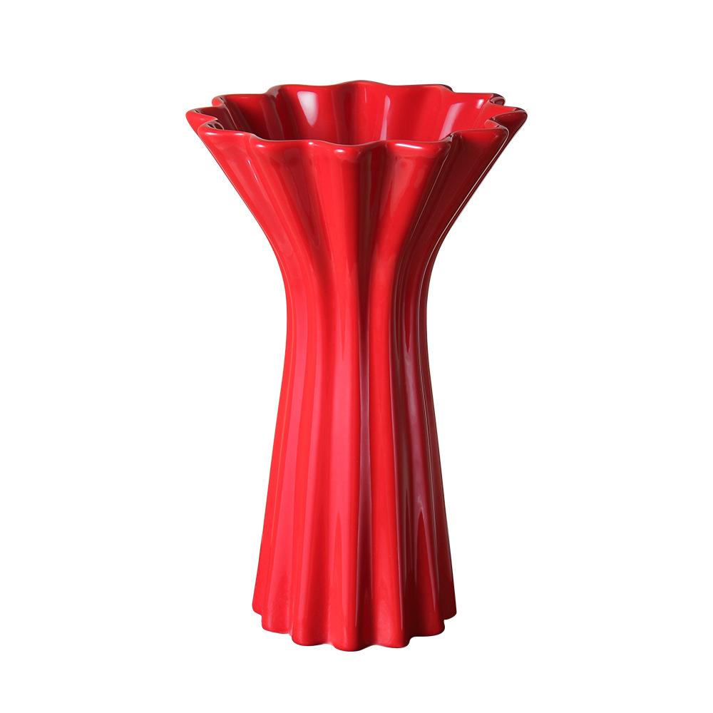 Ceramic Vase Geometric Fold Pattern Red Flower Vase Floral Arrangement Accessories Terrarium Home Decoration Accessories