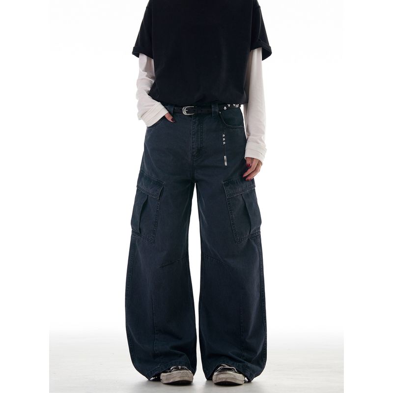 Madwitch American Street Vibe Scimitar Casual Pants Unisex Loose Wide-Leg Cool Design Workwear Jeans