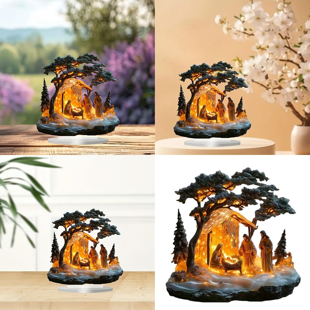 Detailed Holiday Nativity Scene Acrylic Sculpture Figurine for Christmas Church Desktop Decors and Family Altars Gift