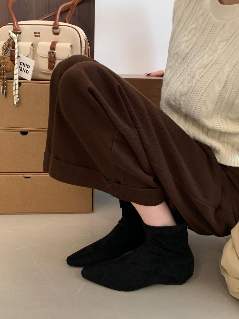 Pointed short boots women's thick heel versatile soft leather Chelsea boots 2025 new British Martin boots low heel thin boots