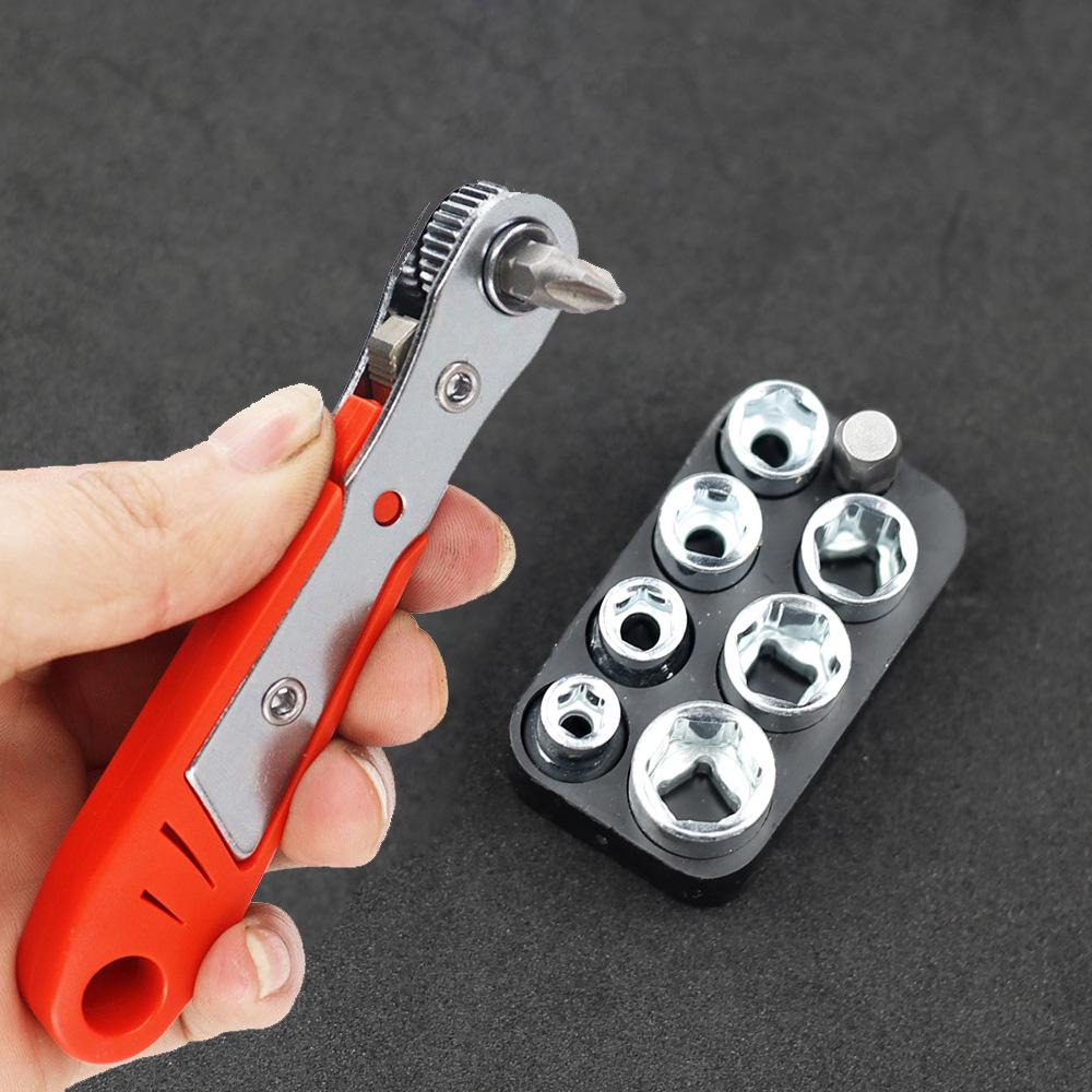 36-Tooth Dual Action Mini Ratchet Wrench Handle with Hexagon and Torx Bit Sockets