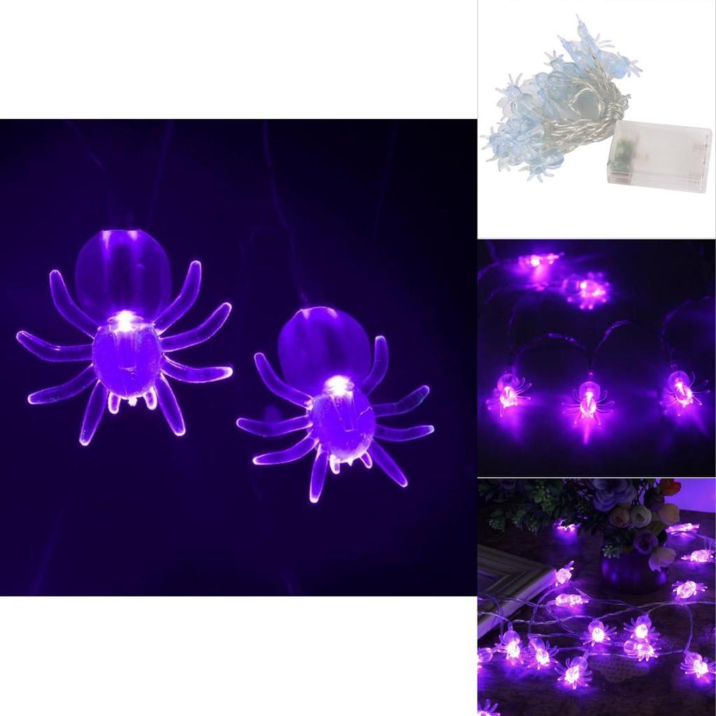 Premium Quality Purple Led String Lights Featuring Bats And Spiders For Halloween