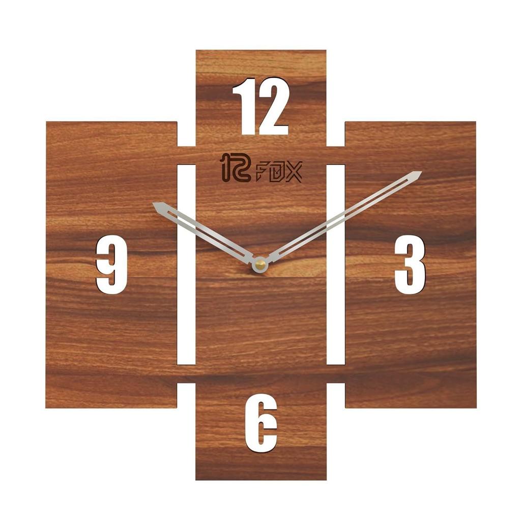 Standing Brick Design 12 Inch Handcrafted Stylish Elegant Analog Wooden Wall Clock for Living Room Hall Bedroom Office Gifting Asian Red Textured Wood