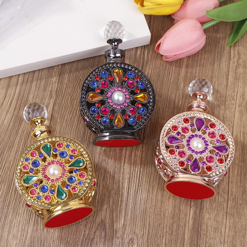 1Pc 12Ml Vintage Luxury Rhinestones Glass Perfume Bottle Essential Oil Bottle Storage Bottle Portable Cosmetic Empty Vials