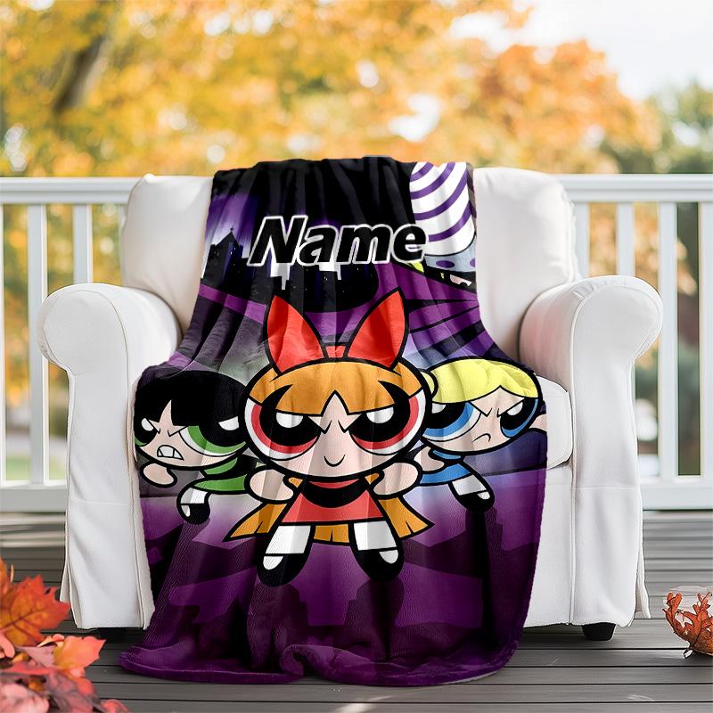 Customizable The Powerpuff Girls Throw Blanket – Personalized Name, All-Season Cozy Snug Blanket, Machine Washable, Personalized Blanket