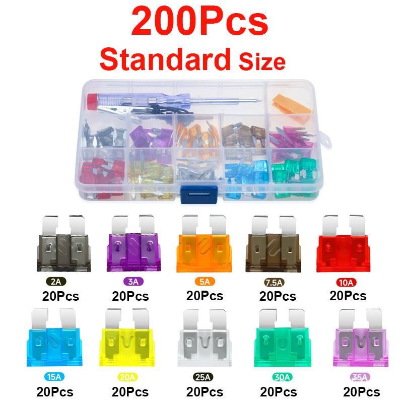 100/200Pcs Car Blade Fuse Assortment Kit Auto Truck Automotive Medium Small Sizes Mixed Motorcycle Circuit Fuse With Box 2A-35A Fuse Holders1