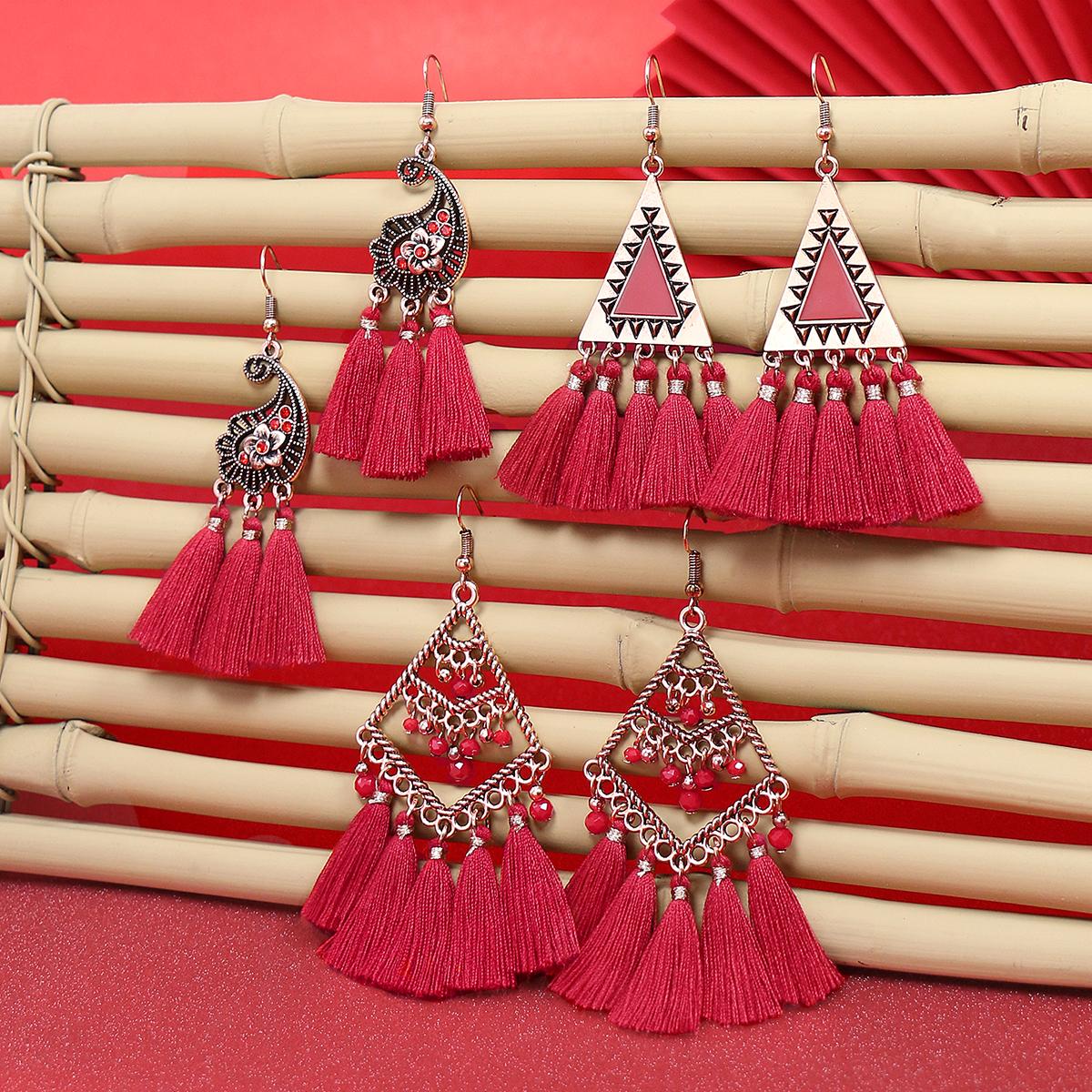 

Винтажный стиль Красная серия Серьги Комбинационный набор Бохо Циркон Красный Дизайн с кисточками Для женщин Вечеринка Свадьба В качестве подарков