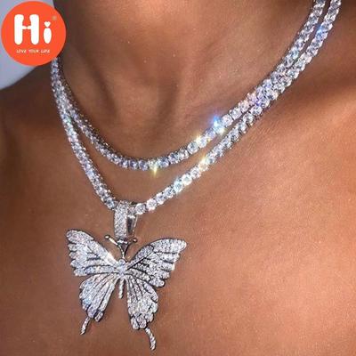 Hi Butterfly Pendant Hollow Butterfly Rhinestone Pendant Necklace Fashion Trend Shiny Butterfly Jewelry
