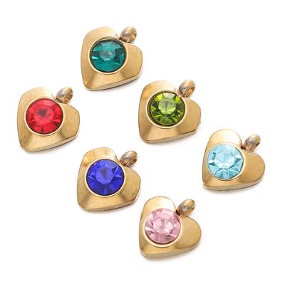 10pcs Gold Color Stainless Steel with Crystal Rhinestone Charms Heart Pendants for DIY Necklace Earrings Charm Jewelry Making