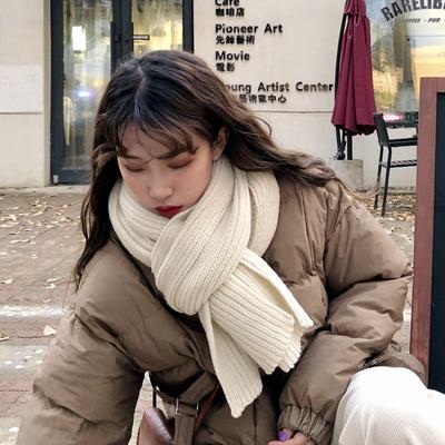 Κορεάτικο στιλ Μάλλινο πλεκτό κασκόλ για γυναίκες Φθινόπωρο και χειμώνα Παχύ ζεστό κασκόλ για φοιτητές Μονόχρωμο Μοντέρνο Κόκκινο Ευέλικτο