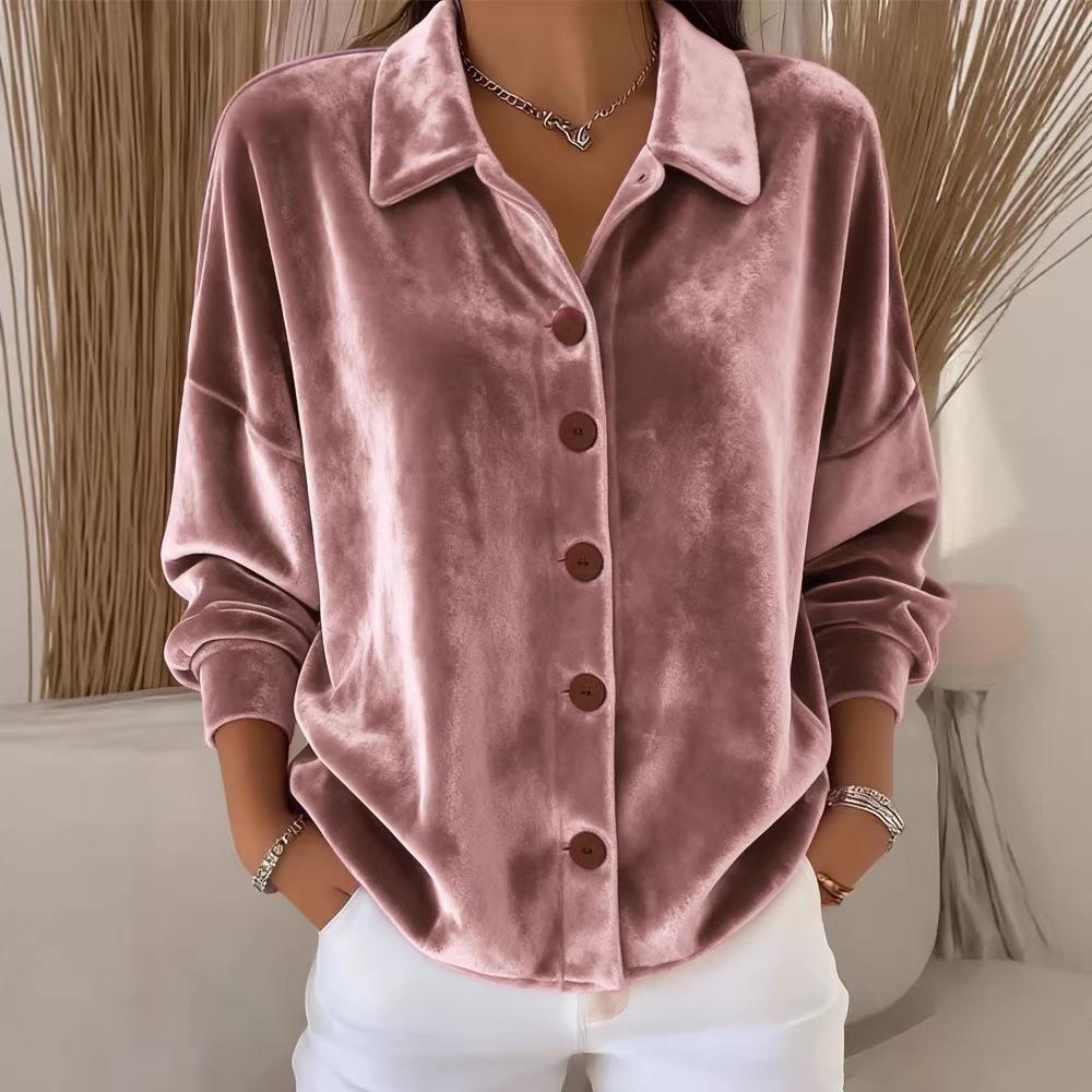 Women's Velvet Shirt with Lapel Collar In Multiple Colors