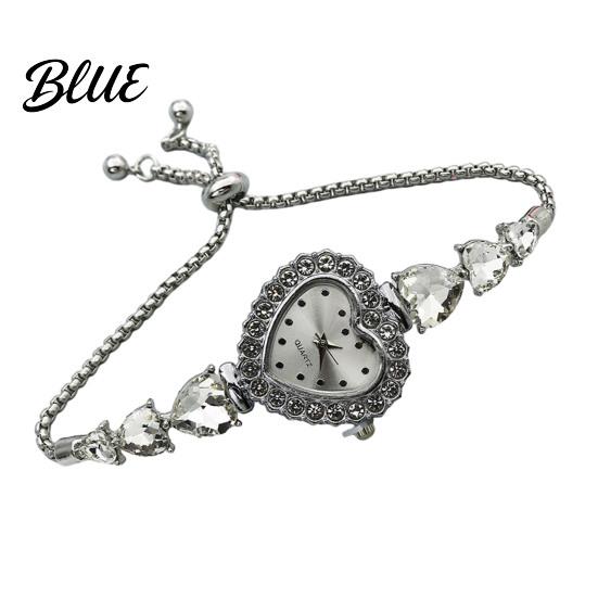Classic Wristwatch for Ladies Women's Heart Shaped Bracelet Watch Rhinestone