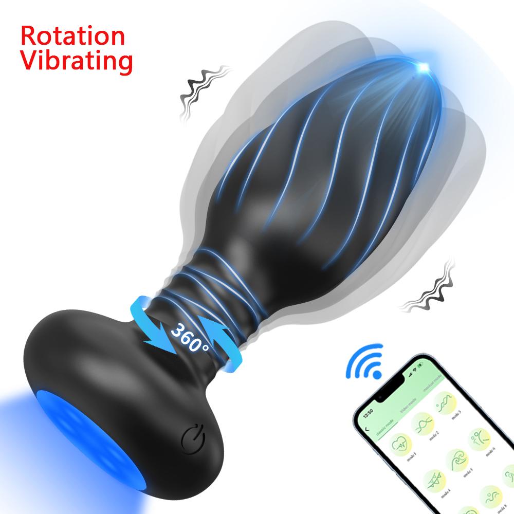 Uygulama Kontrollü LED Dönen Titreşimli Popo Fişi Kadınlar İçin Wiggle Anal Vibratör Gey Erkekler Anal Fiş Etkileşimli Seks Oyuncağı Çiftler İçin