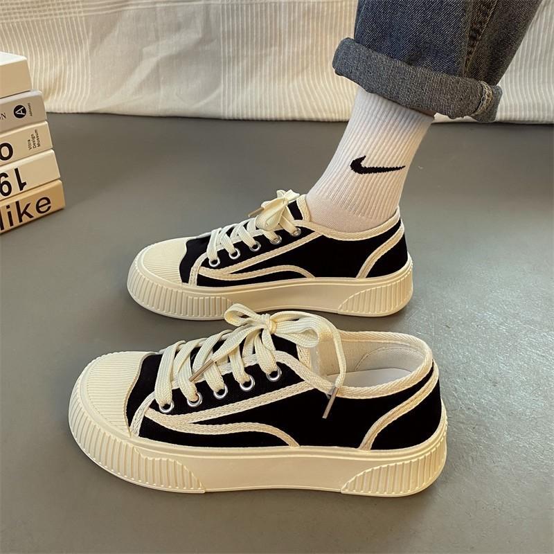 

Модная парусиновая обувь, женская новинка 2024 года, весенняя новая дышащая спортивная обувь на толстой подошве, женские кроссовки 35 чёрный