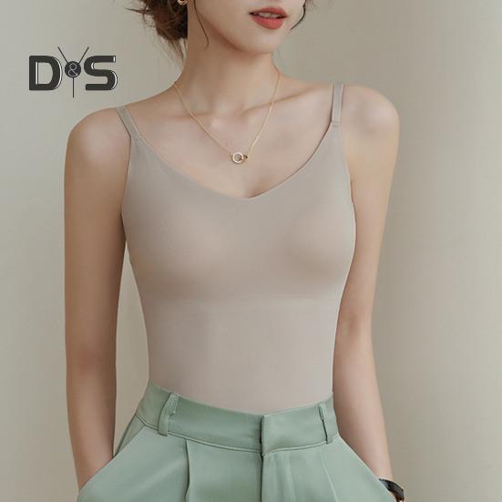 Women Underwear Adjustable Shoulder Straps Elastic Bottoming Vest with Chest Pad Traceless Design Ice Silk Tank Vest