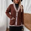 Vintage Autumn Winter Knitwear Cardigan Loose Long Sleeve V Neck Solid Color Sweater Top