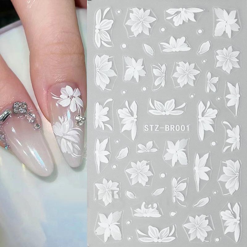 Elegant Hand-Painted Magnolia Snowflake Nail Stickers - Durable, Thin, and Stylish 5-Petal Flower Design