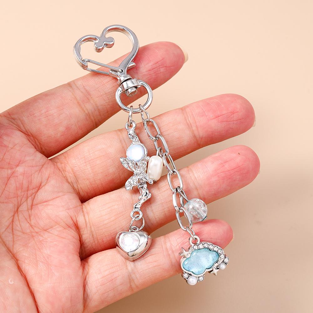 Cute Star Cloud Keychain Women Girls Crystal Pearl Key Ring Pendants for Handbag Decor DIY Handmade Key Chain Gifts