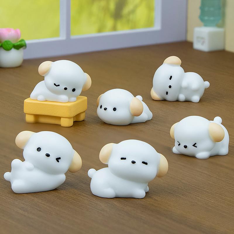 Miniature Cute Cartoon White Puppy Resin Ornament for Home Decor