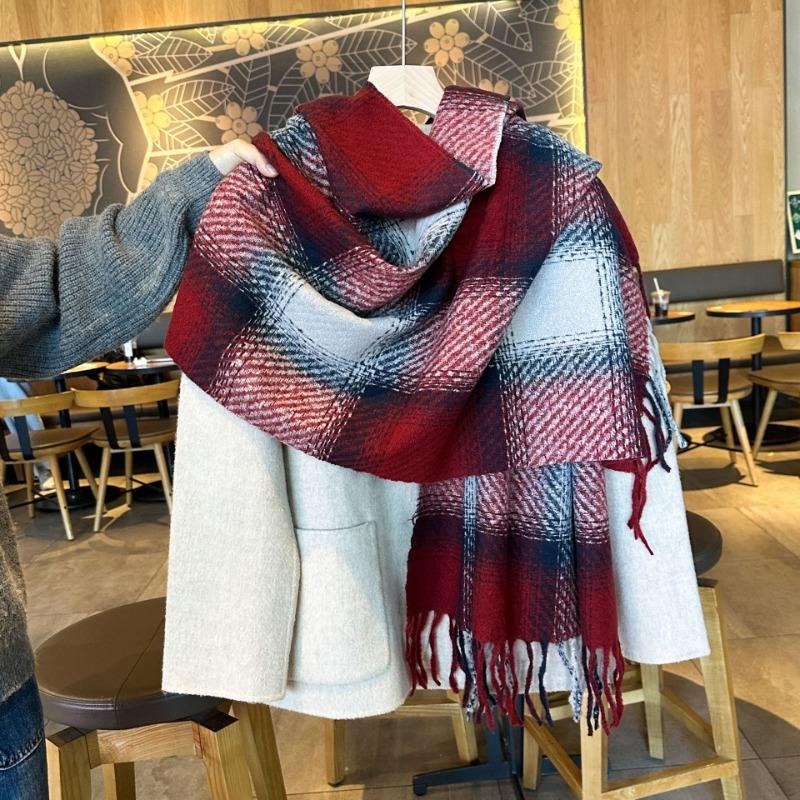 

Winter new gradual change plaid thickened fringed scarf couple gift high-end scarf 65-180CM