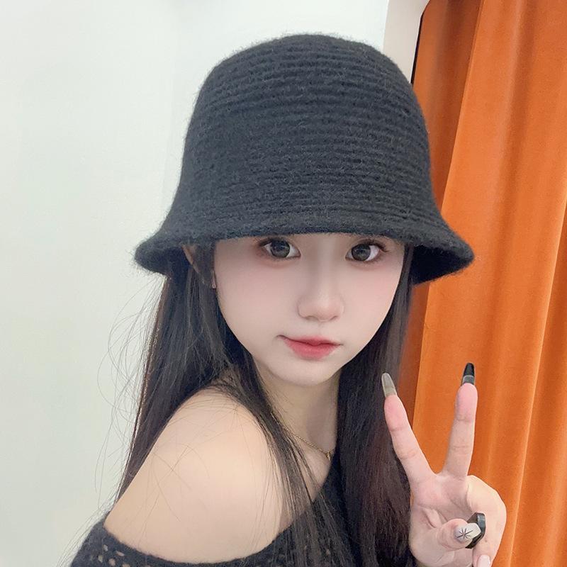 

Шерстяная вязаная шапка-рыбачка для женщин на осень и зиму, маленькое лицо, теплая, с защитой ушей, шляпа-ведро, корейская версия, универсальная однотонная панама One Size